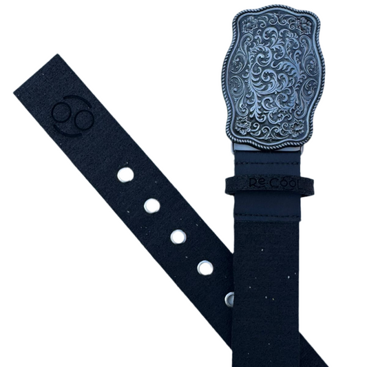 Cinturón Caucho Reciclado Hebilla Cowboy Plateada
