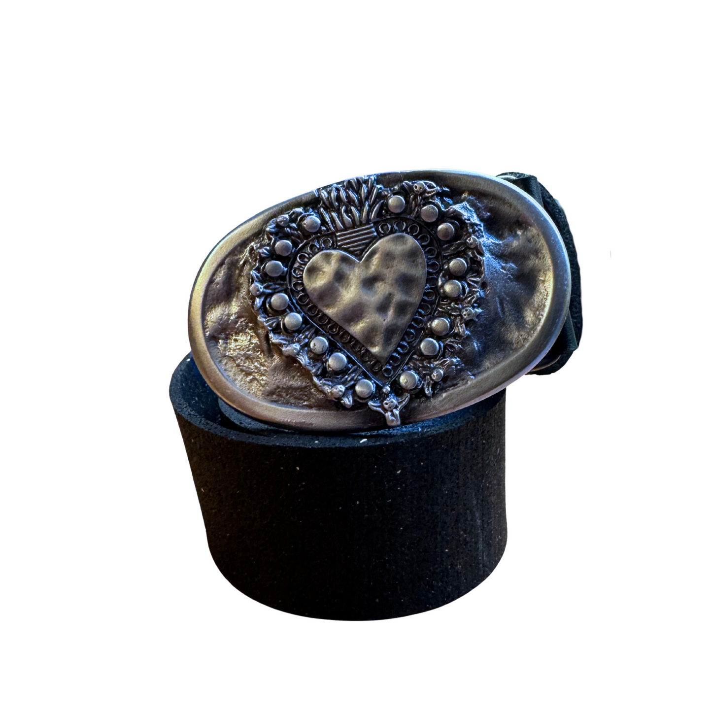 Cinturón de caucho reciclado con hebilla Corazón Coronado Plateado