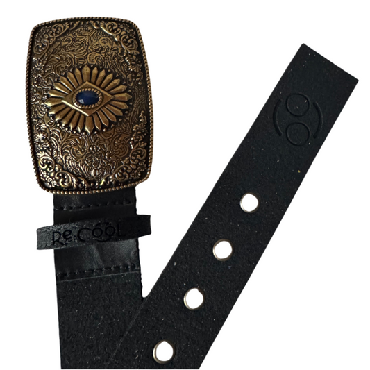 Cinturón Caucho Reciclado Hebilla Rectangular Dorado